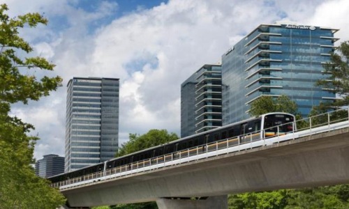 a bus going over a bridge